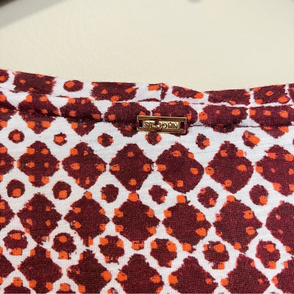 St. John Diamond Print Studded Beads Silk Blend Short Sleeve Top - Picture 9 of 15